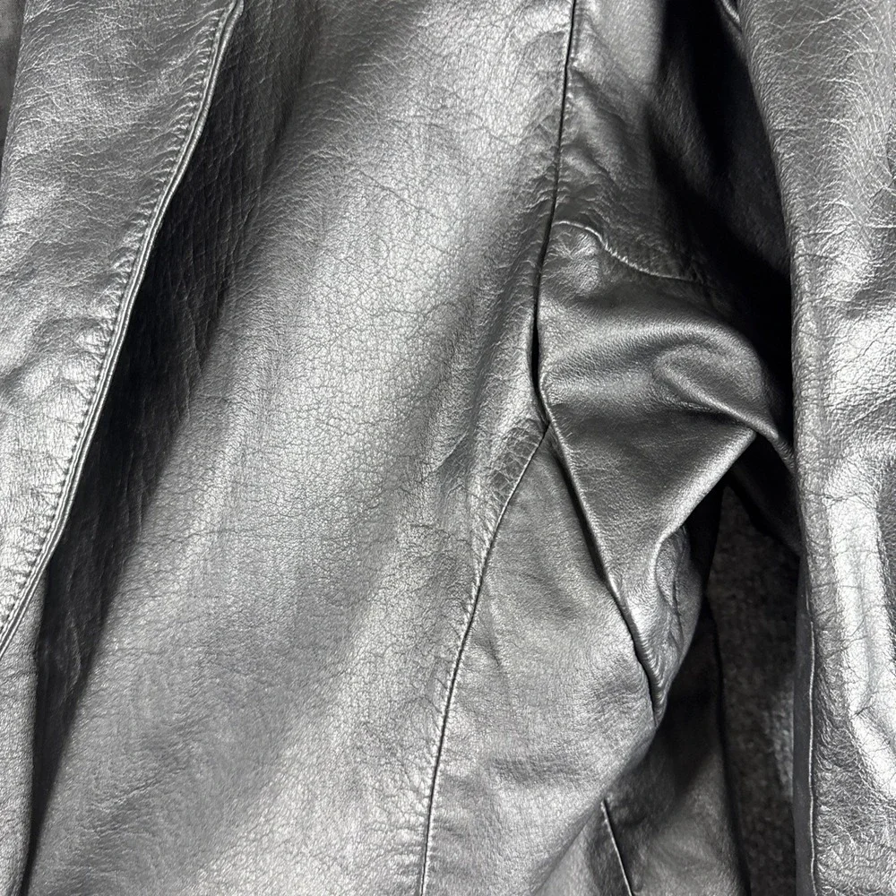 VINTAGE IOU Motorcycle Jacket Mens M Black Leather Biker Moto Grunge Button 90s